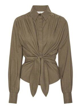 Karmamia Lee Shirt Khaki Green Tie Front Blouse Long Sleeve Size S